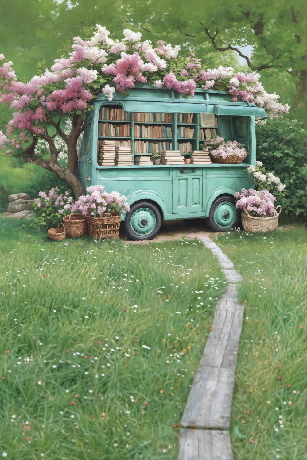 Combined backdrop "Spring book van"