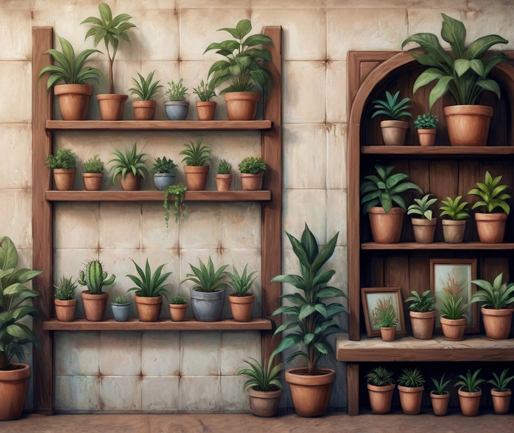 Backdrop "Shelves with potted plants" v.2