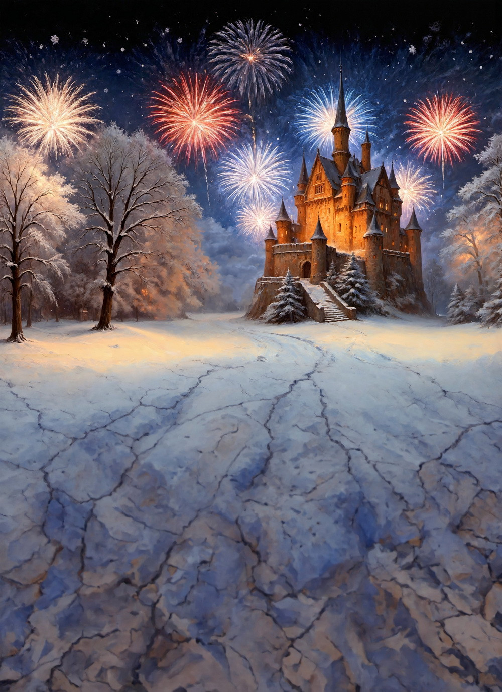 Combined backdrop "Old castle fireworks"