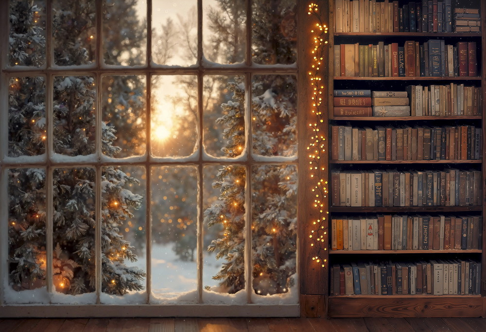 Combined backdrop "Winter sunrise, library"