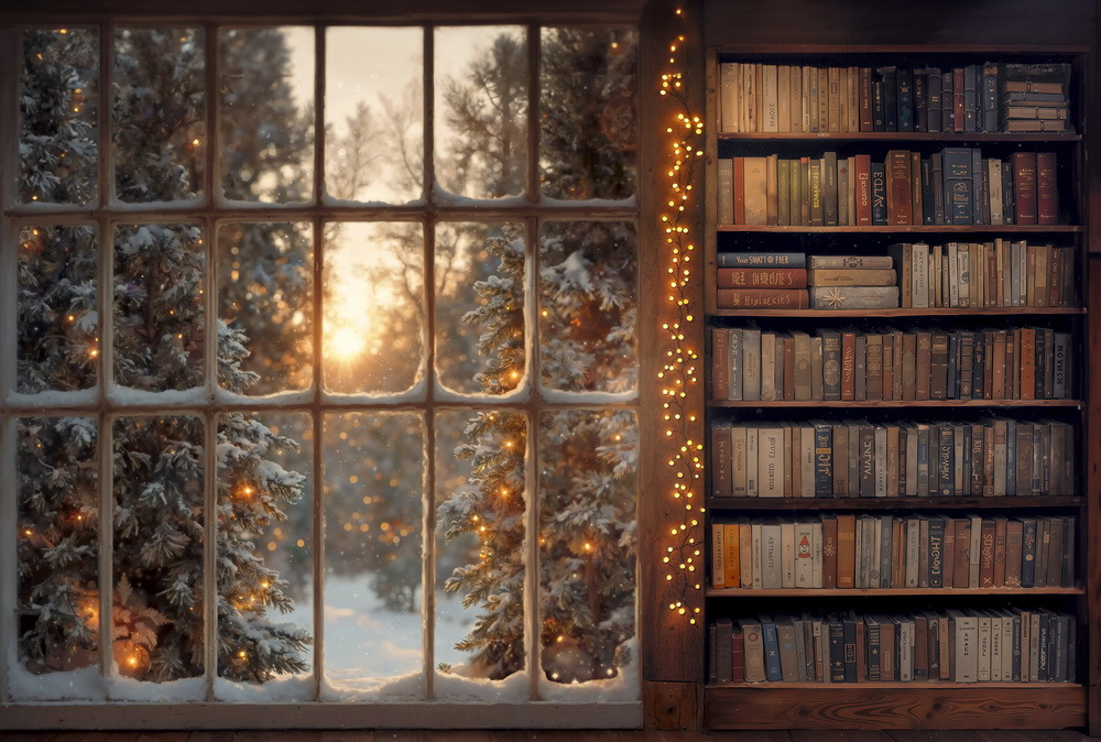 Combined backdrop "Winter sunrise, library"