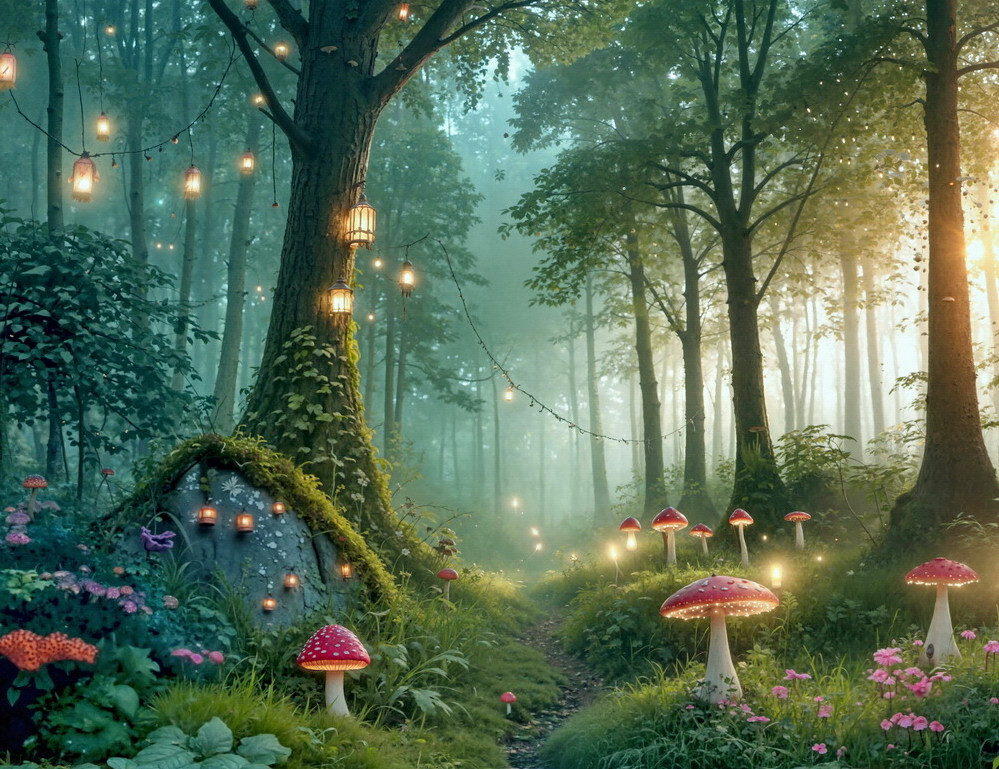 Backdrop "Night at mystic forest"