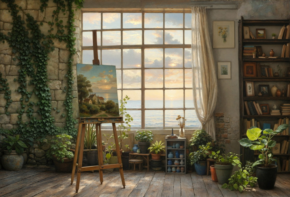 Backdrop "Sea and easel"