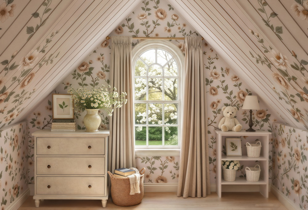 Backdrop "Attic with daisies"
