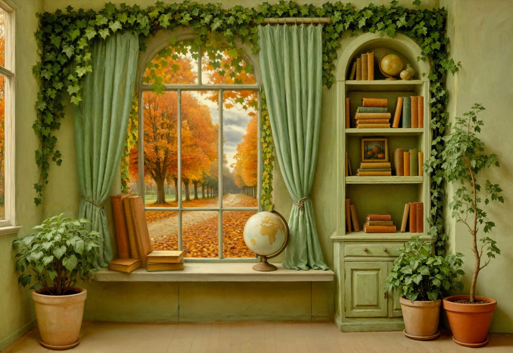Custom backdrop "Autumn corner with books"