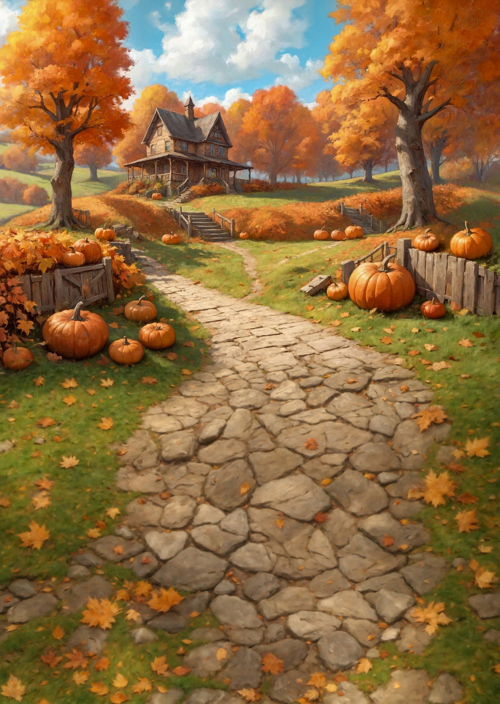 Combined backdrop "House on a hill with pumpkins"