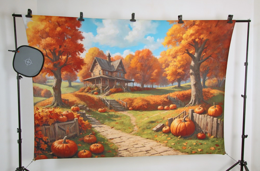 Backdrop "House on a hill with pumpkins"