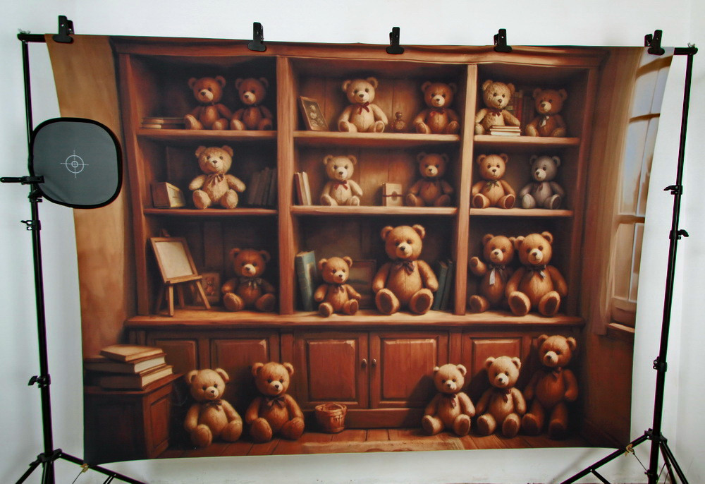 Backdrop "Shelves with teddybears dark 2.0"