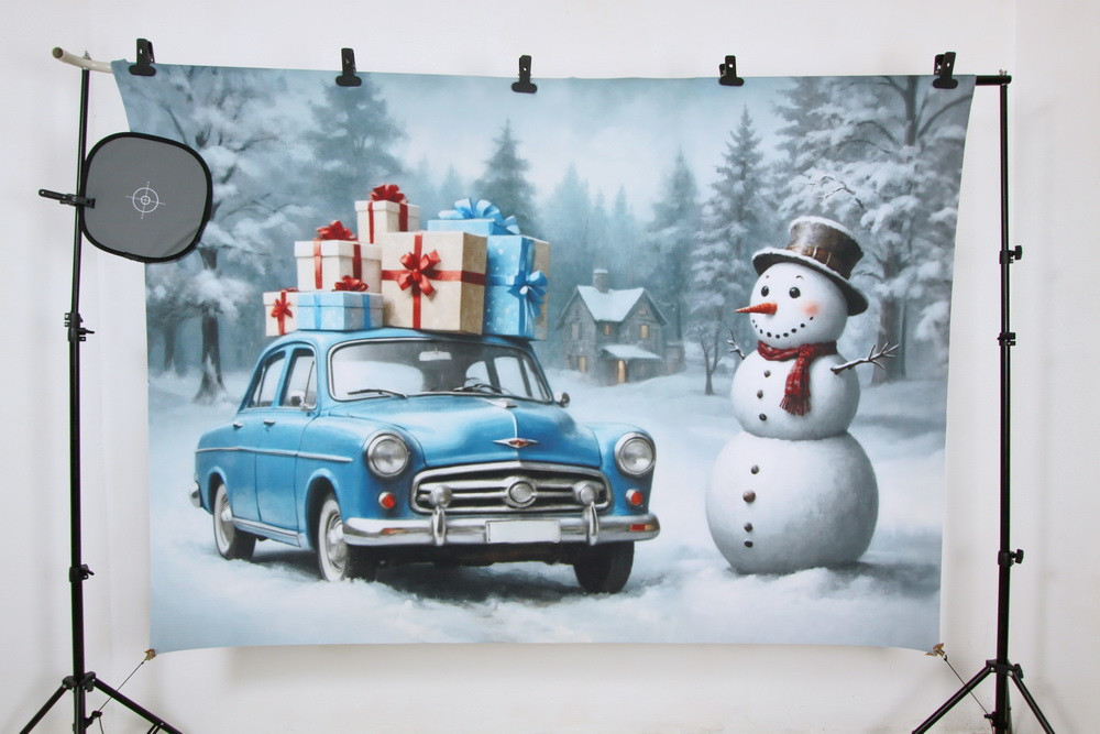 Backdrop "A car and a snowman"