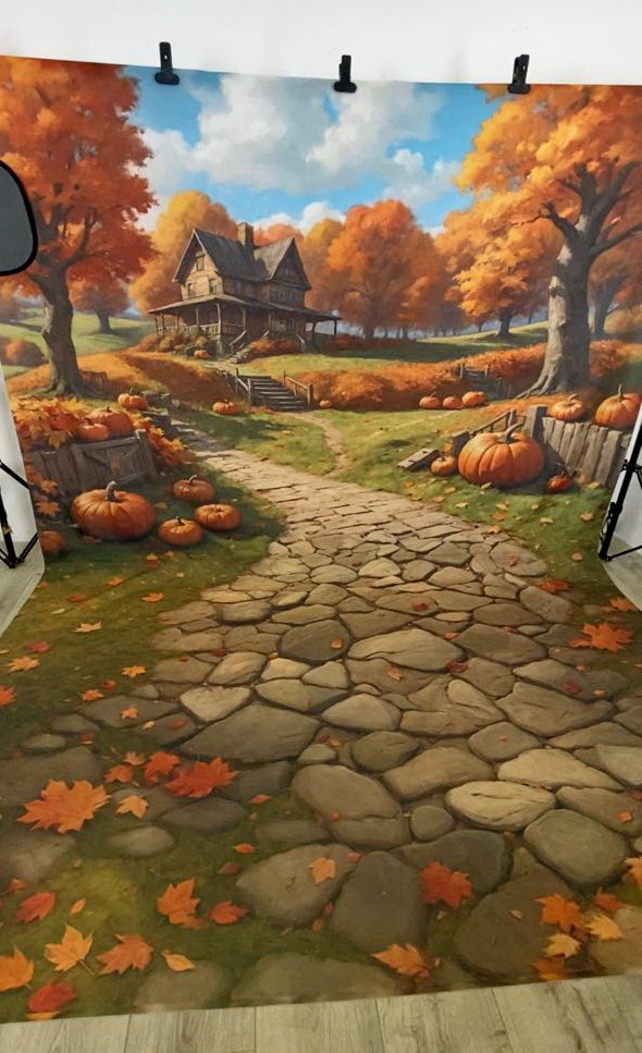 Combined backdrop "House on a hill with pumpkins"