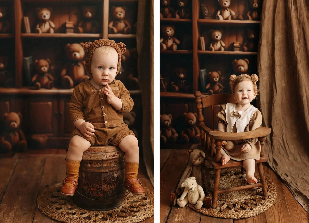 Backdrop "Shelves with teddybears dark 2.0"